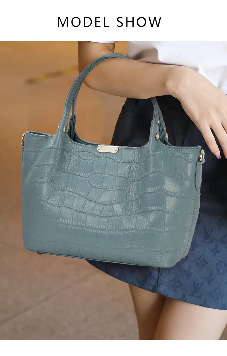 Krokodilmuster Echtleder Damen-Korbtasche, Handtasche aus Oberleder, Neue Modische Damenhandtasche & Umhängetasche 2026 – Detail 1