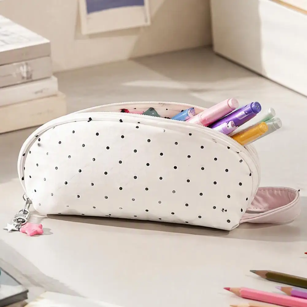 School Supplies Holder for Exams Dotted Pencil Case with Multiple Compartments Portable Zipper Pouch with Handle Capacity