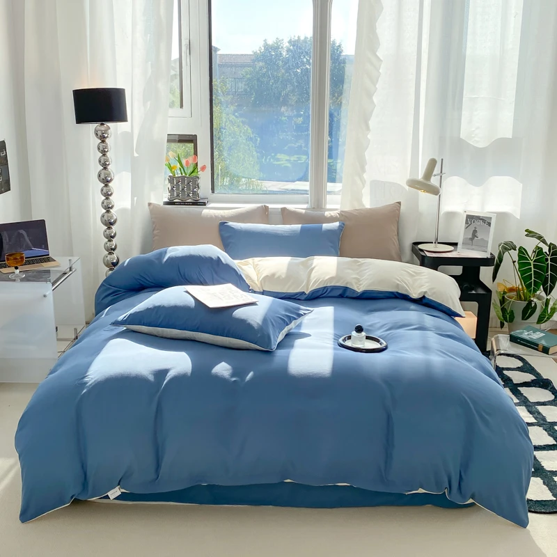 Ins Style Solid Color Duvet Cover Set Washed Cotton Bedclothes Comforter Cover Pillowcase Soft Bedding Sets Quilt Covers 220x240