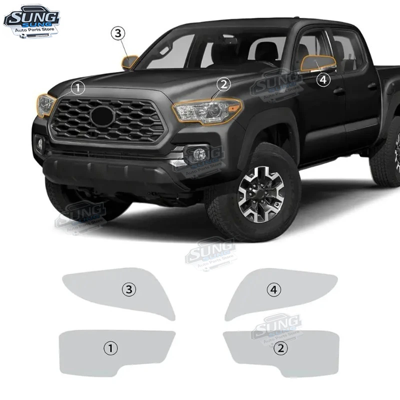 

Защитная пленка для фар и зеркал заднего вида Toyota Tacoma 2016-2022, 2023, антицарапийная, прозрачная, PPF, защитная пленка для краски