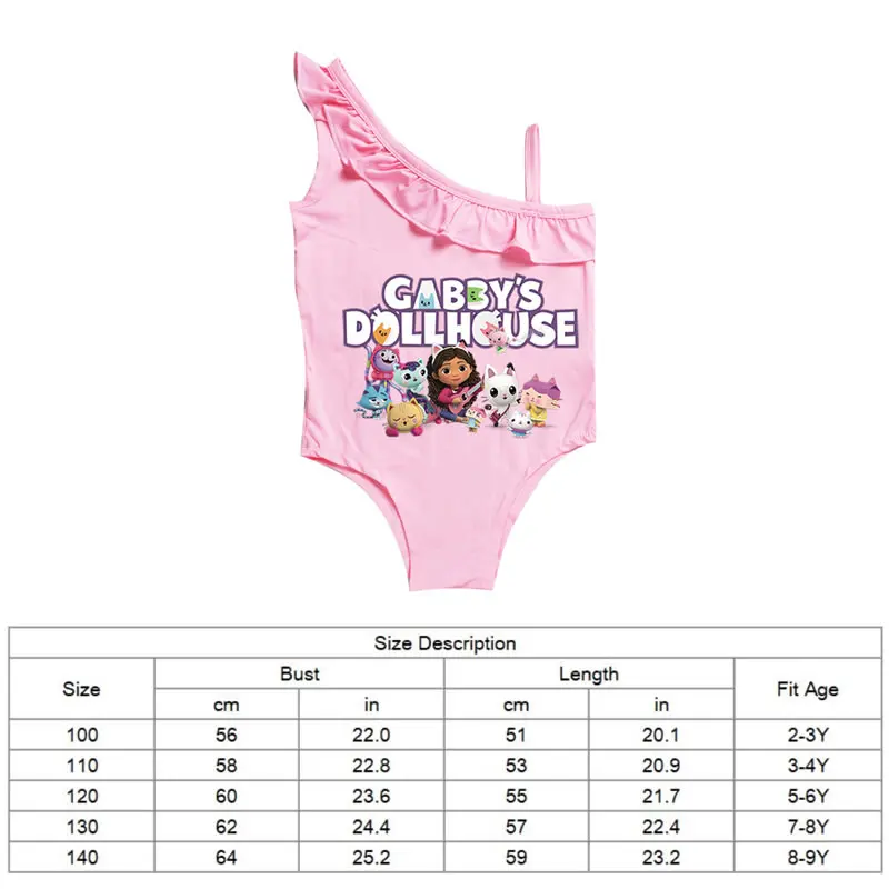 2026 Sommer Gabbys Dollhouse Badeanzug für Babymädchen, Gabby Doll House Kinder-Cartoon-Badeanzug mit Rüschen, Bikini-Badeanzug