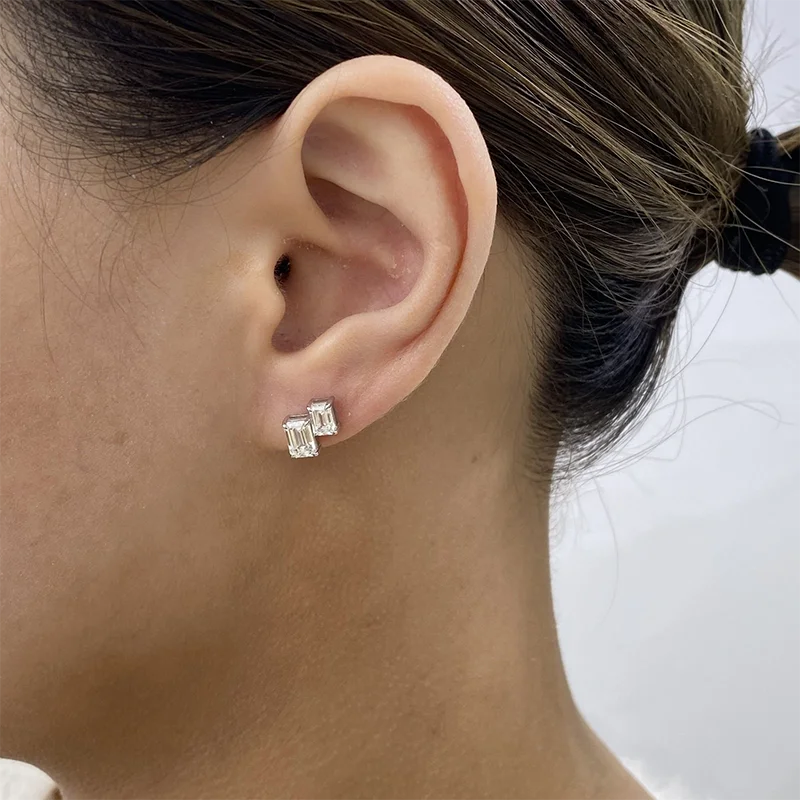 Platin 950 Smaragdschliff Diamant-Ohrringe 1,6Ctw Laborgezüchtete Diamanten DEF VS-VVS CVD HPHT Diamant-Ohrstecker Luxuriöser Feiner Schmuck – Detail 7