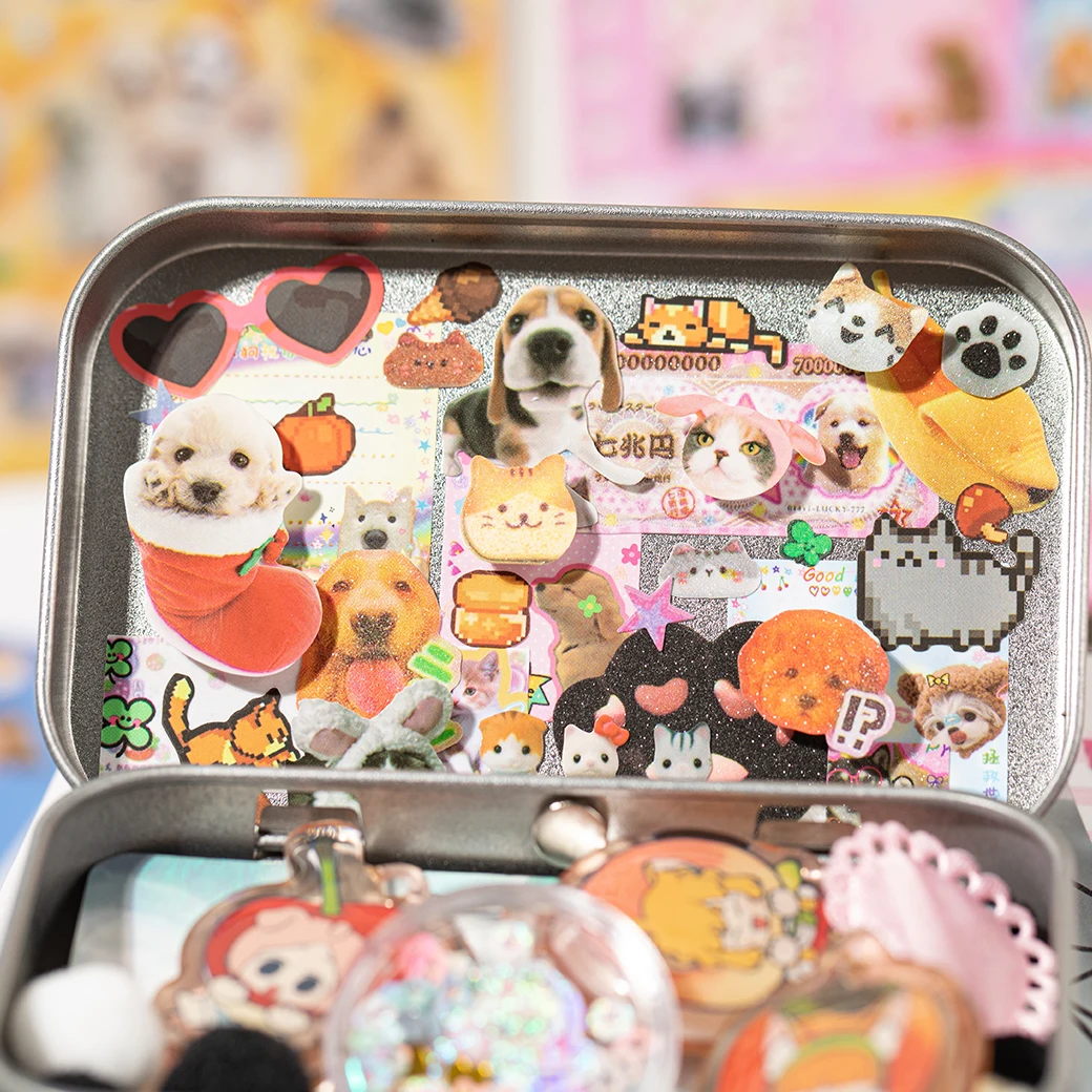 Cute Pets Theme Sticker Book 30 Sheets/Bag with Ring Binding for Scrapbooking DIY Collage Material Background Decoration