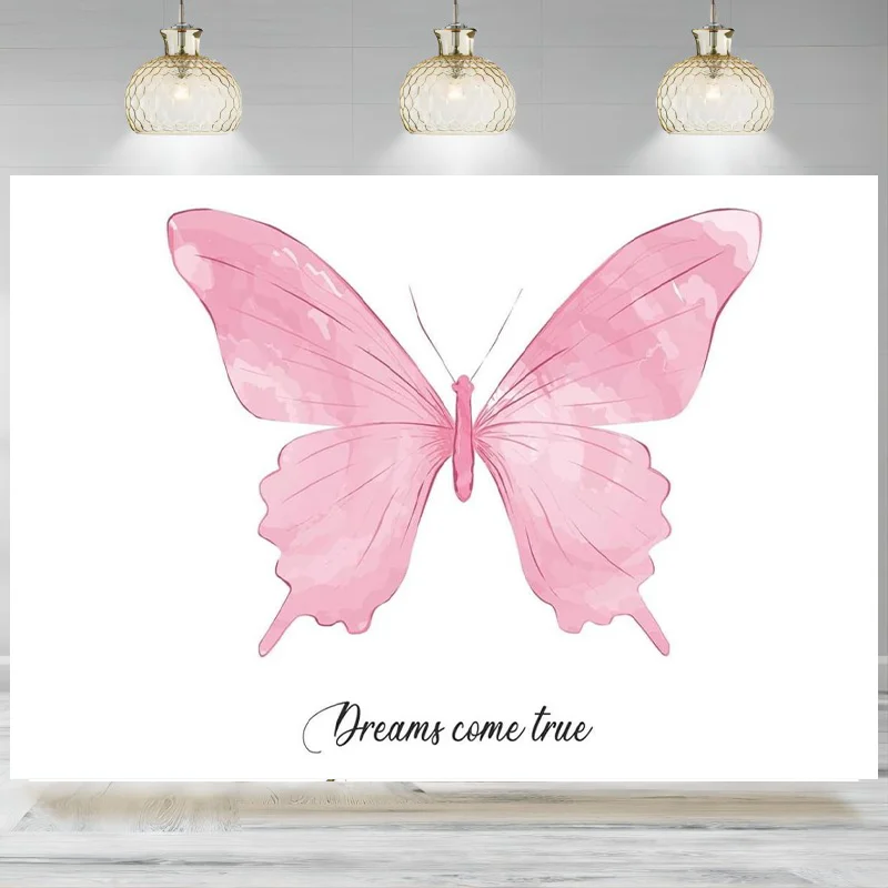 

Pink Butterfly Wings Backdrop Watercolor Colorful White Photographic Background Theme Party Decorations Kids Artistic Banner