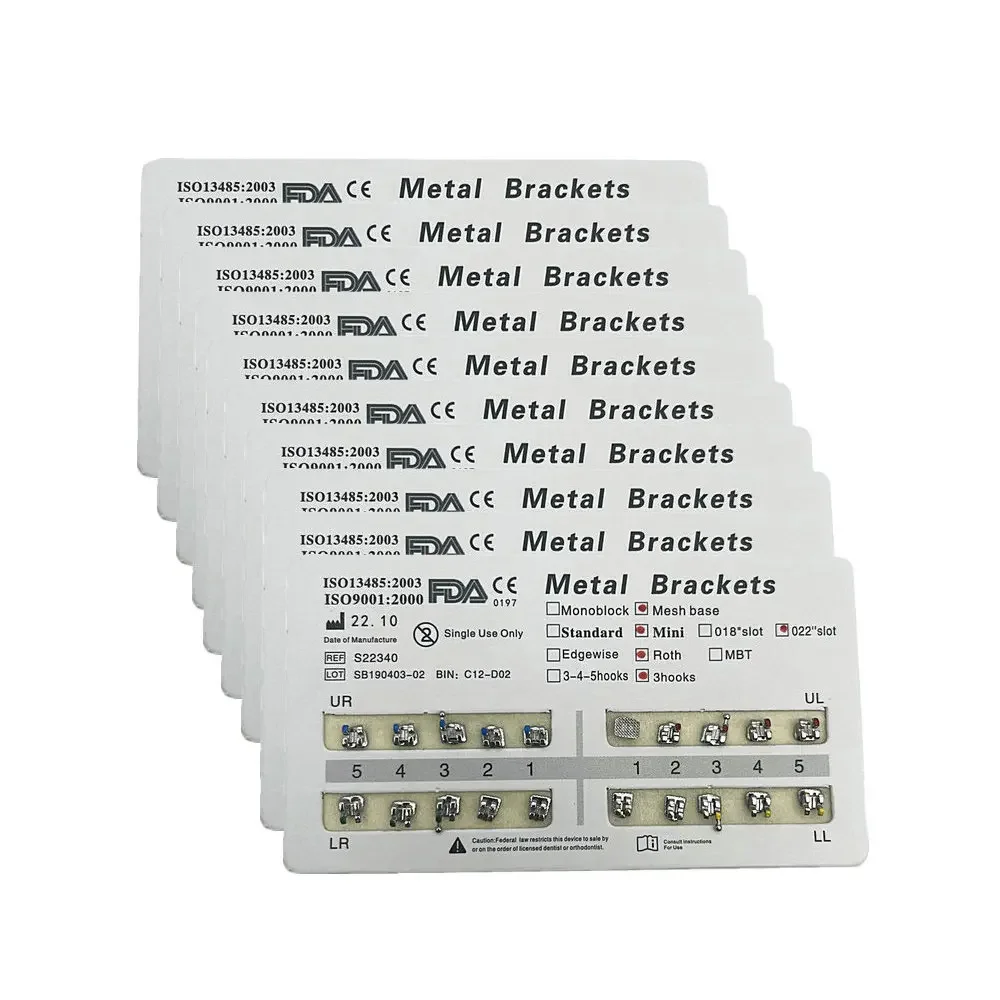 10packs Dental Orthodontic Metal Bracket Braces Mini Roth/MBT/Edgewise 022 Slot Dentist Bracket Dental Metal Bracket