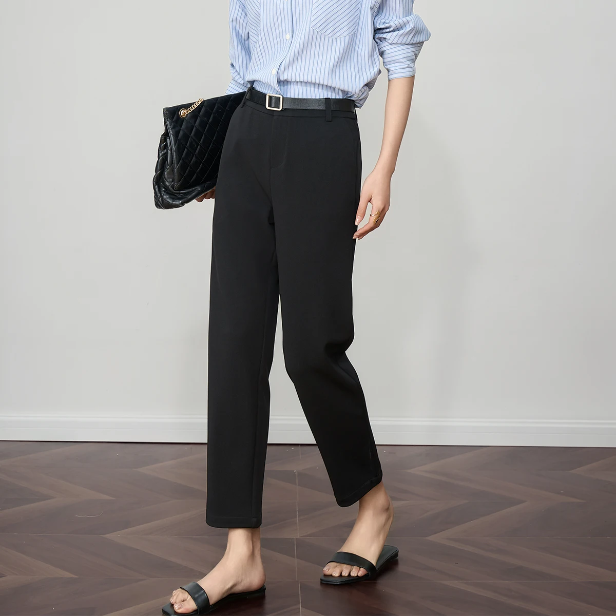 OLrain مستقيم اقتصاص سروال فستان 2025 مكتب السيدات الكاحل طول بانت أسود الإناث مصممة بنطلون النساء قيعان O57XK98623