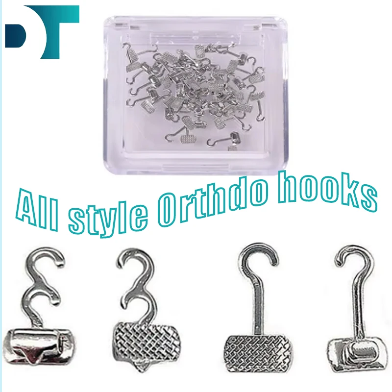 

Orthodontic Crimpable Hook Curved Bonding Mesh Bottom Dental Crimpable Hook on the Arch Wires Long Hooks Bondable 50pcs/bag