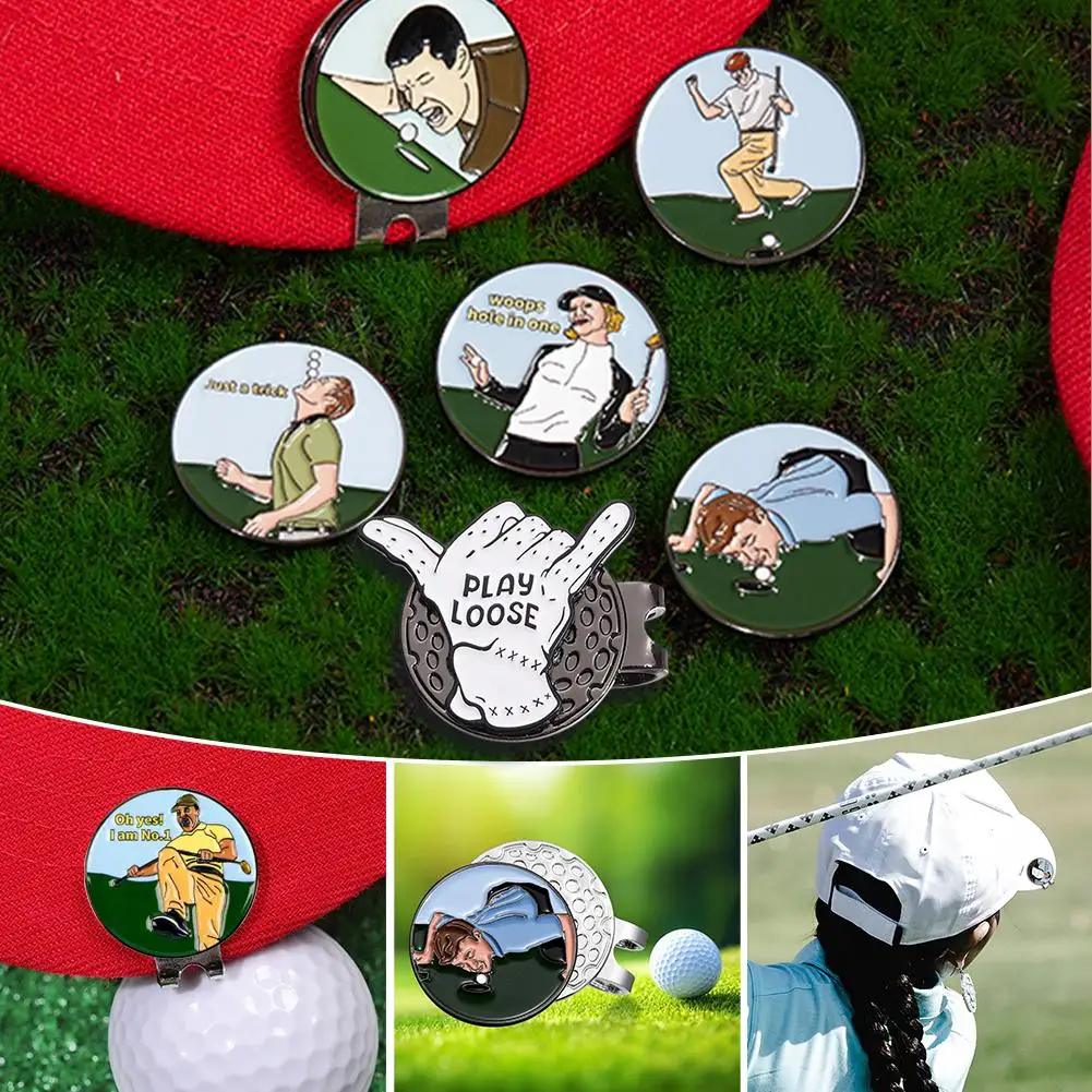 Golf Ball Marker Hat Clip Funny Golfer Pattern Magnetic Golf Baseball Cap Clips Decorative Accessories Gift for Friends T9X9