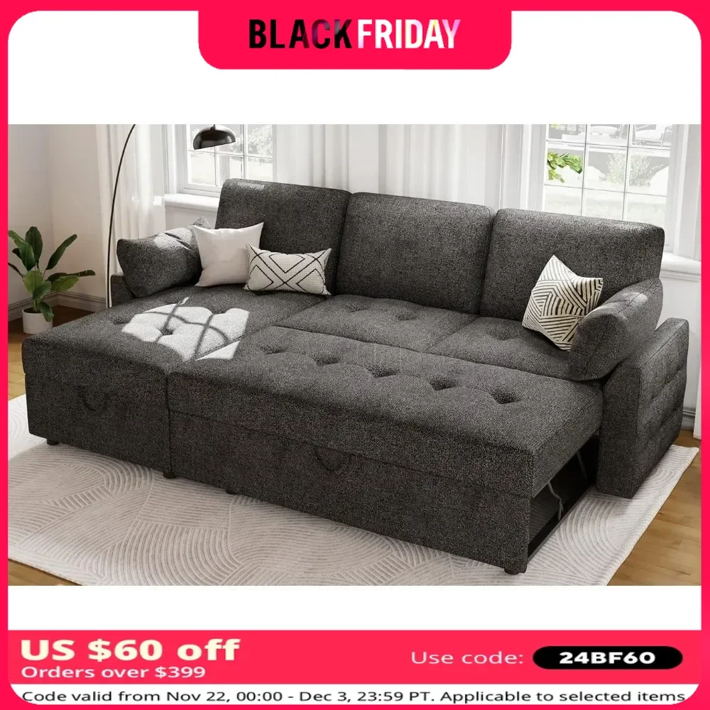 

Living Room Sofa with Storage Chaise, Tufted Sectional Couch Sofas Bed Pull Out Convertible Sleeper, Living Room Sofa