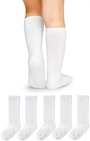 LA Active Baby Kleinkind Grip Kniesocken - 5 Paar - rutschfest (Weiß, 12-36 Monate)