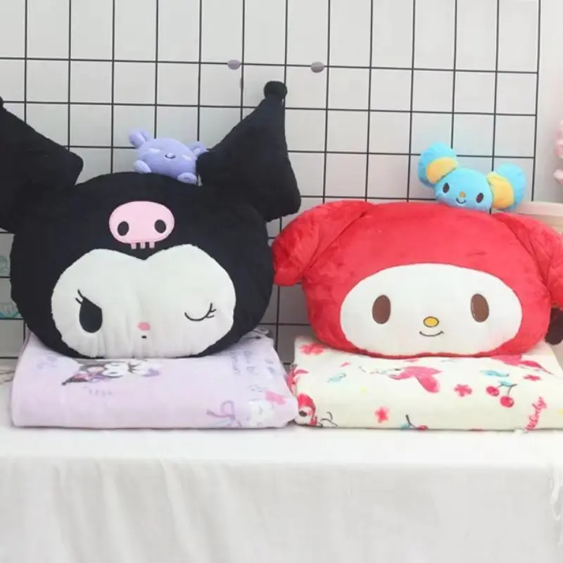 New Sanrio Plush Doll Melody Kuromi Pillow Carpet 2-In-1 Soft Cushion Blanket Pochacco Cinnamoroll Air Conditioning Cushion