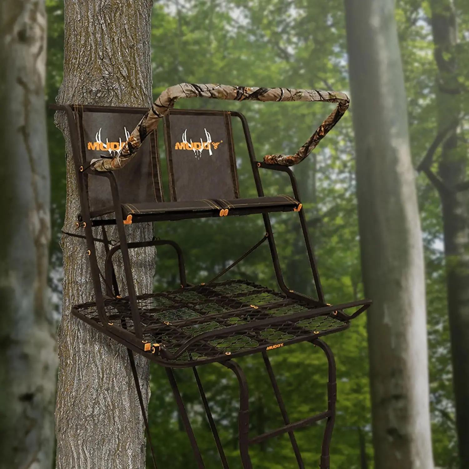 Soporte de escalera para pareja fangosa, 17' de altura, duradero, resistente a la intemperie, para caza al aire libre, soporte para árbol para 2 personas con extra grande