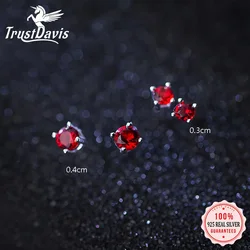 TrustDavis New 925 Sterling Silver Fashion Women's Cute Tiny 4mmX4mm Red Zircon Stud Earrings Gift For Girls Kids Lady DS238