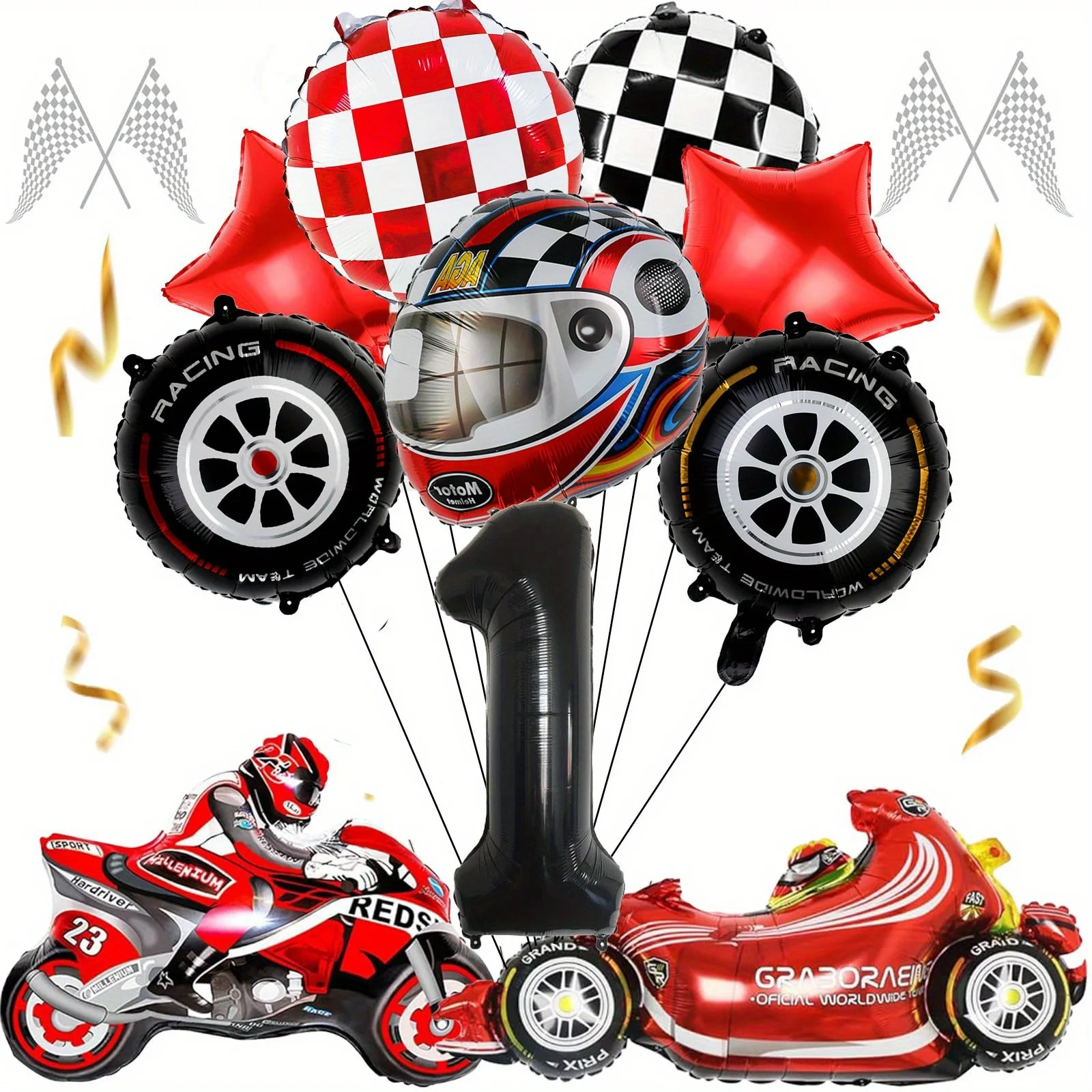 12 stücke Racing Party Dekoration 40 zoll Schwarz Anzahl Ballon Plaid Ballon Reifen Motorrad Ballon Gestreiften Racing Reifen Grid Digital