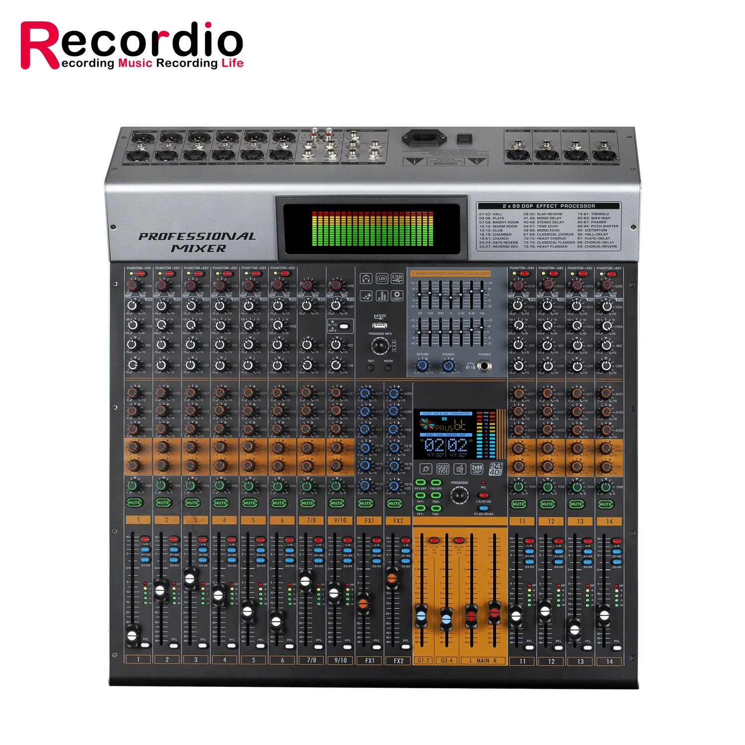 

GAX-KV14 Professional 14-Channel 4-Group MixerAudio DJ MixerConsole EqualizerEffects with Stereo InputsBuilt-in LCD Display