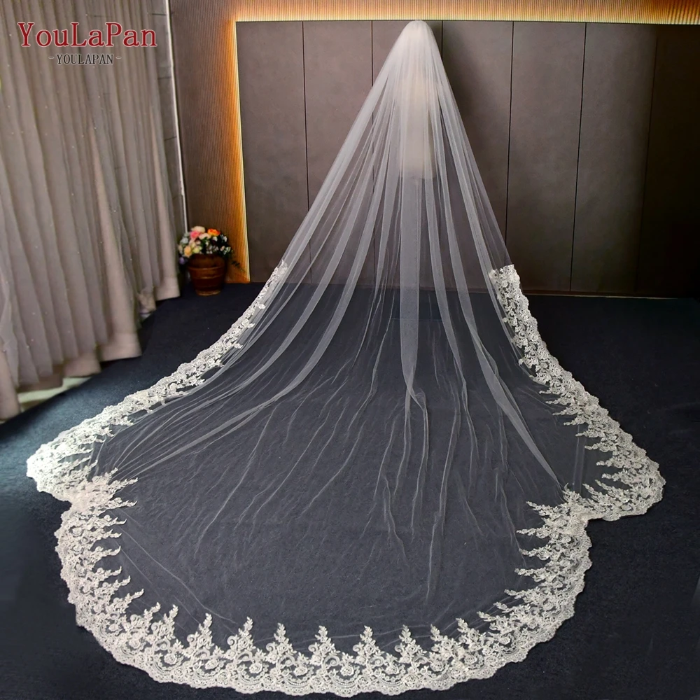 YouLaPan V137 Bridal Veils Long Cathedral Style Wedding Veil Chapel Length 1 Tier Extra Wide Royal Scalloped Edged Wedding Veu