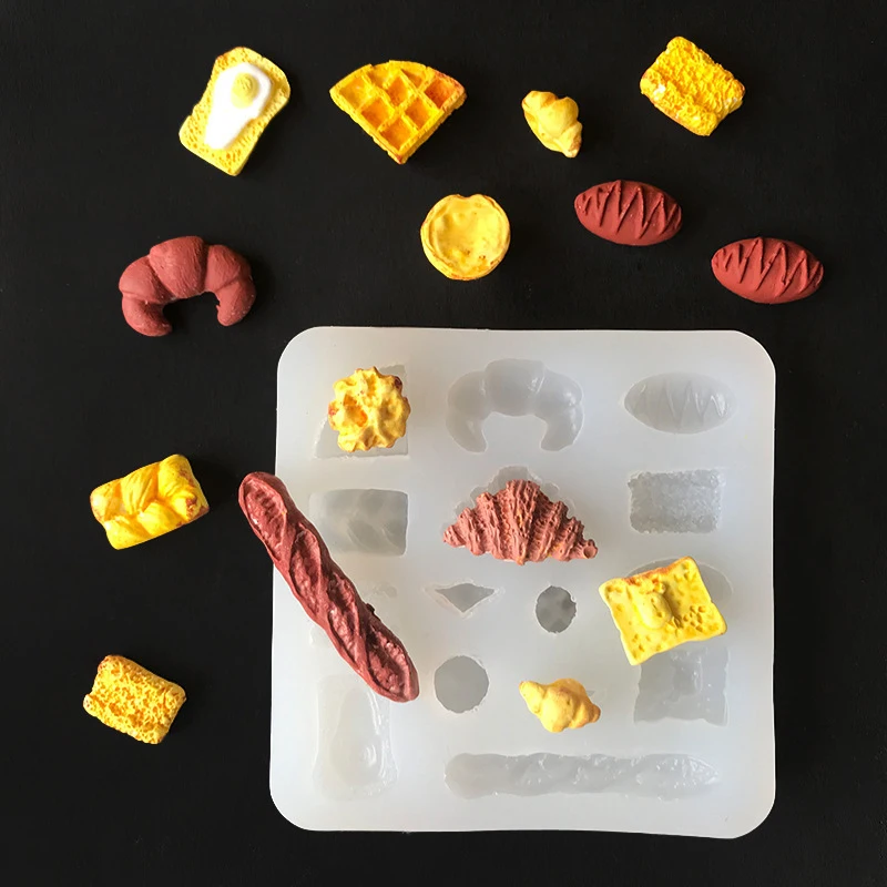 Simulation Food Diy Silicone Mold Mini Bread Croissant Tart Cheese Hot Dog Donut Bread Waffle Candle Resin Mold Accessories