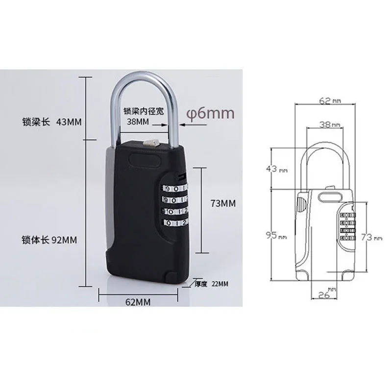 Private Hidden Key Safe Box 4-Digital Password Combination Lock With Hook Mini Metal Secret Box For Home Villa Caravan