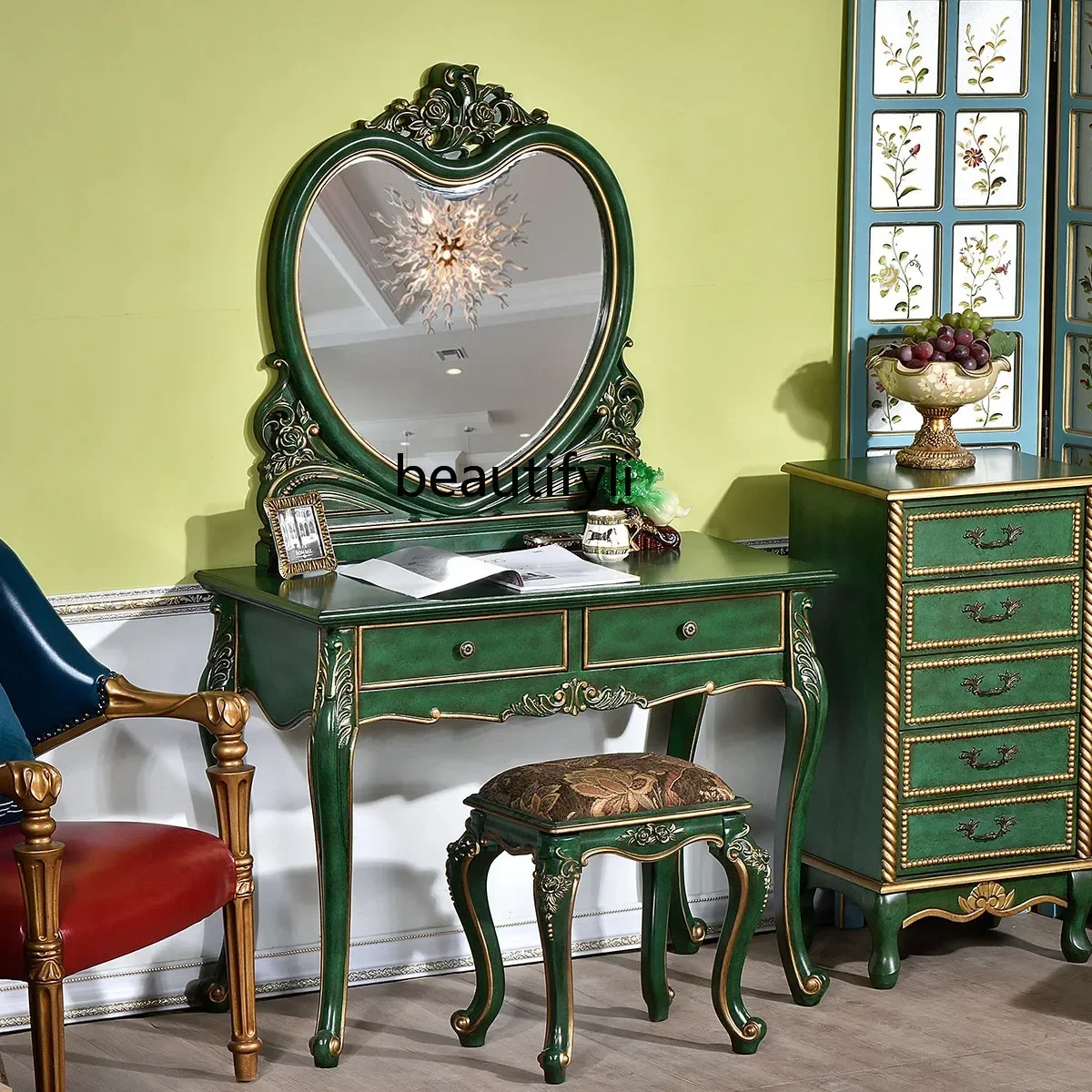 

new American dressing table bedroom princess single small ins style light luxury makeup table bay window European dressing table