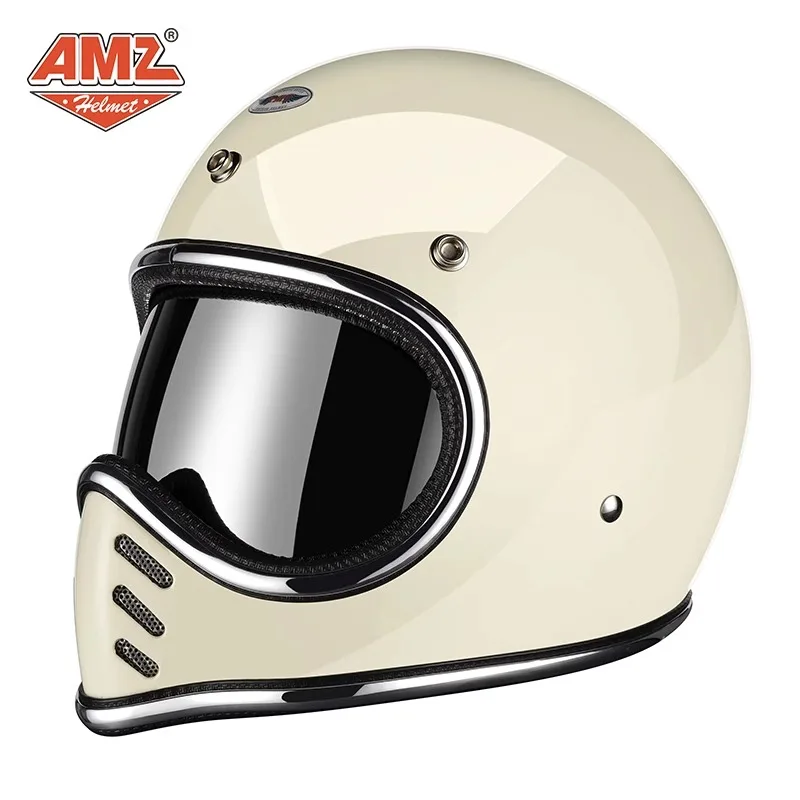 AMZ Japanese Pointed Mouth Small Helmet Personalized Helmet Retro Motorcycle Full Cover Fiberglass All Year Round Full Helmet