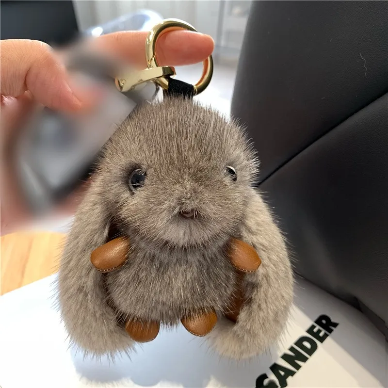 natural fur rabbit keychain Key Bunny Pendant Plush Pom Animal long rabbit plush keychain