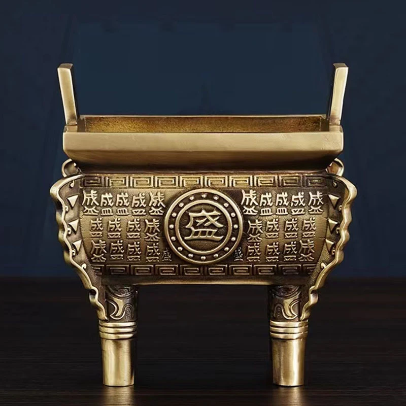 Brass Qianqiu Shengding, , Baishengding, Four-legged Square , Die-cast Bronze Tripea for Office and Home