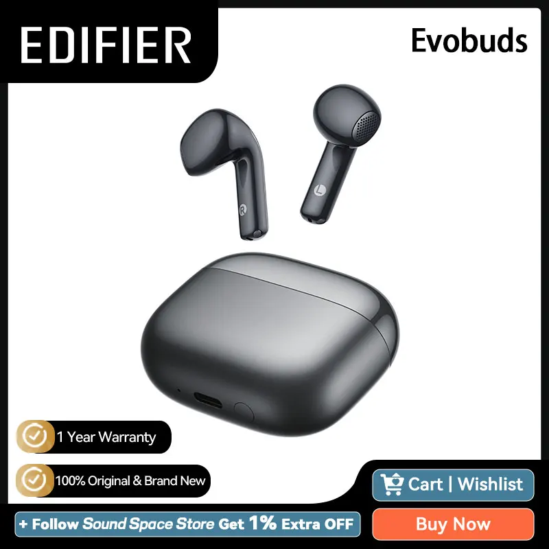 Edifier Evobuds トゥルーワイヤレスイヤホン Bluetooth イヤホン AI 音声 Bluetooth 6.1 ハイレゾ IP54 翻訳 ノイズキャンセリング