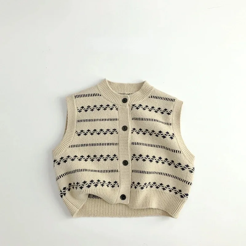 Autumn Children Sweater Vest Children's Sweaters Knitted Vest Simple All Match Boy's Vest Cardigan Coat