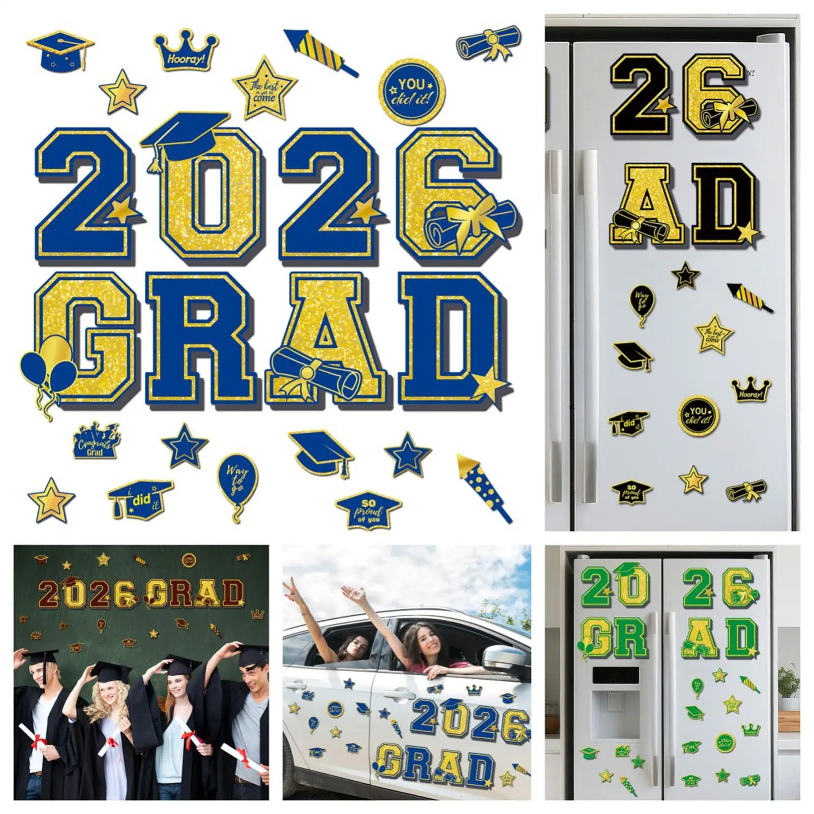 2026 Grad Car Decoration Magnet 24 Pieces Exterior Sticker Car Magnet For Refrigerator Garage Door Parade Cruise Graduation