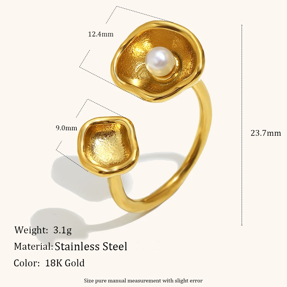 لا. Muses البطلينوس شل اللؤلؤ على شكل الفولاذ المقاوم للصدأ المرأة حلقة مفتوحة مطلي PVD العصرية اليومية مجوهرات اكسسوارات هدية