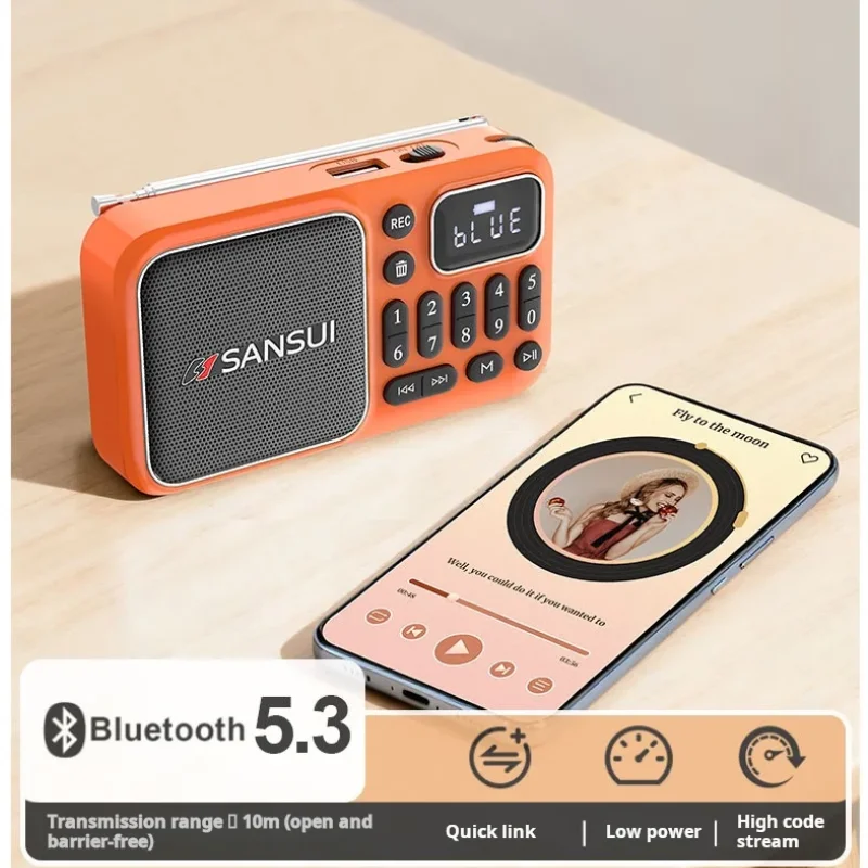 SANSUI F66 Retro Wireless Bluetooth Speaker Portable FM Radio Stereo Subwoofer Mini Plug Walkman FM76-108Mhz MP3 Music Player