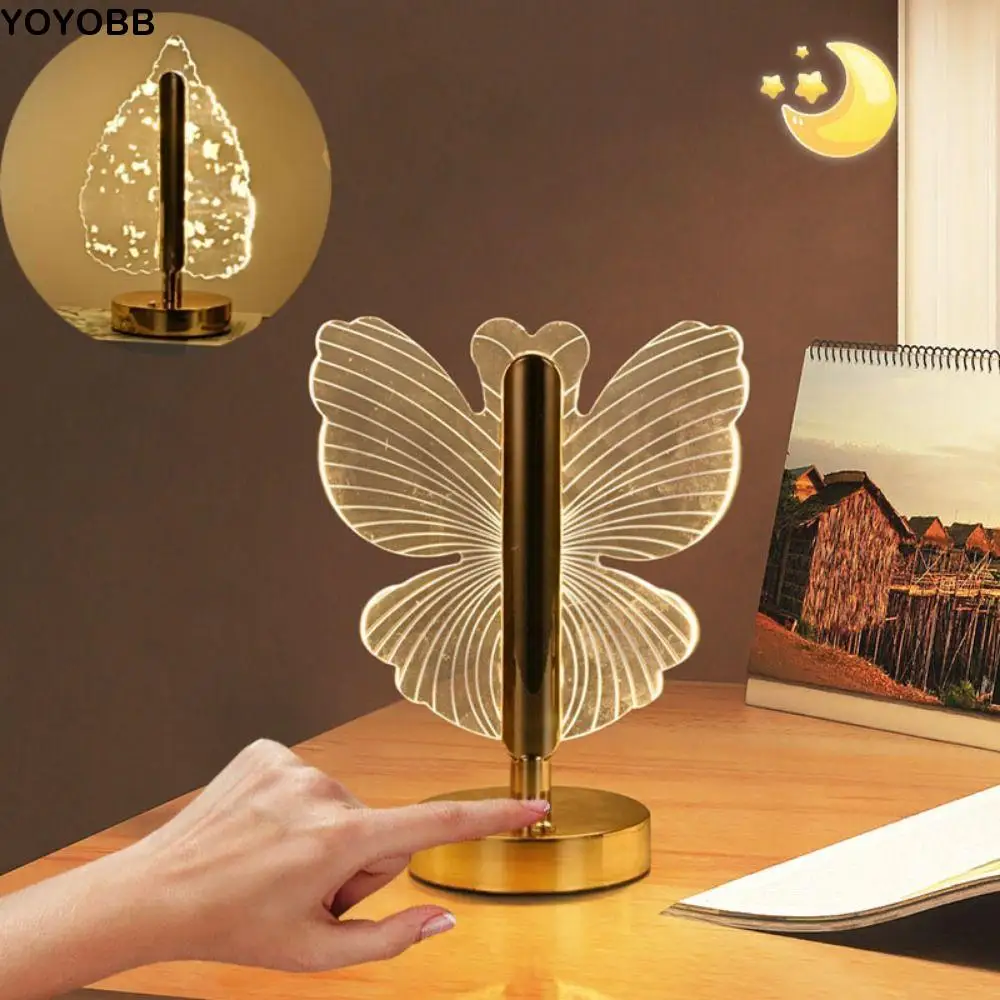 

3-Color Lighting Butterfly Desk Lamp Adjustable Transparent Nordic Acrylic Night Light Atmosphere Light Dimmable