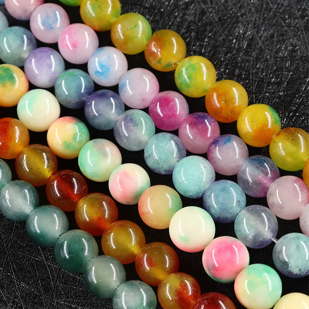 10mm Natural Stone Multicolor Jasper Chalcedony Loose Beads for Jewelry Making DIY Necklace Bracelet Quartz Crimp Accessories