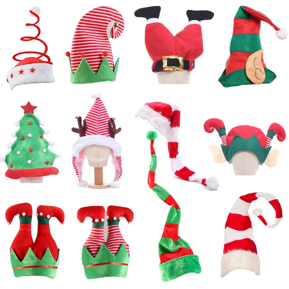 2022 Christmas Hat Plush Elf Santa Hat Cute Stripes Cartoon Creative Turkey Hats New Year Xmas Party Ornament Decoration Props