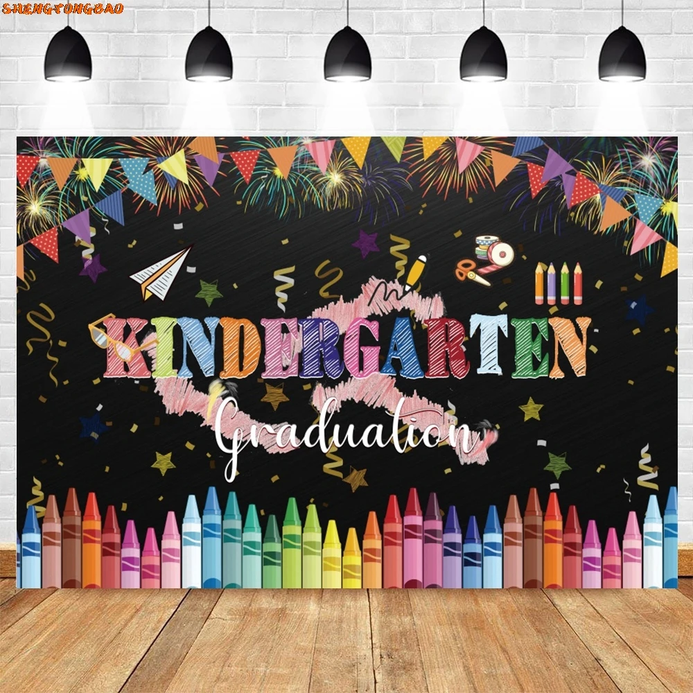 Kindergarten Graduation Photography Backdrop for Kids Preschool School Class of 2024 Congrats Grad Congratulations Background