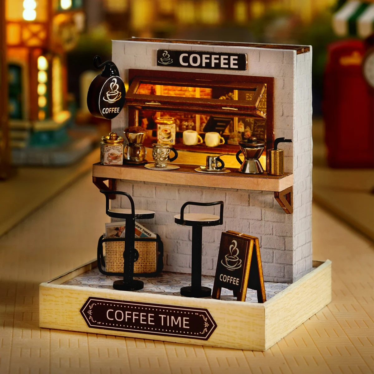 Coffee Shop Doll House Mini Mini Mini Doll House DIY Small House Kit Making Room Toys, Home Bedroom Decoration with Furniture, W