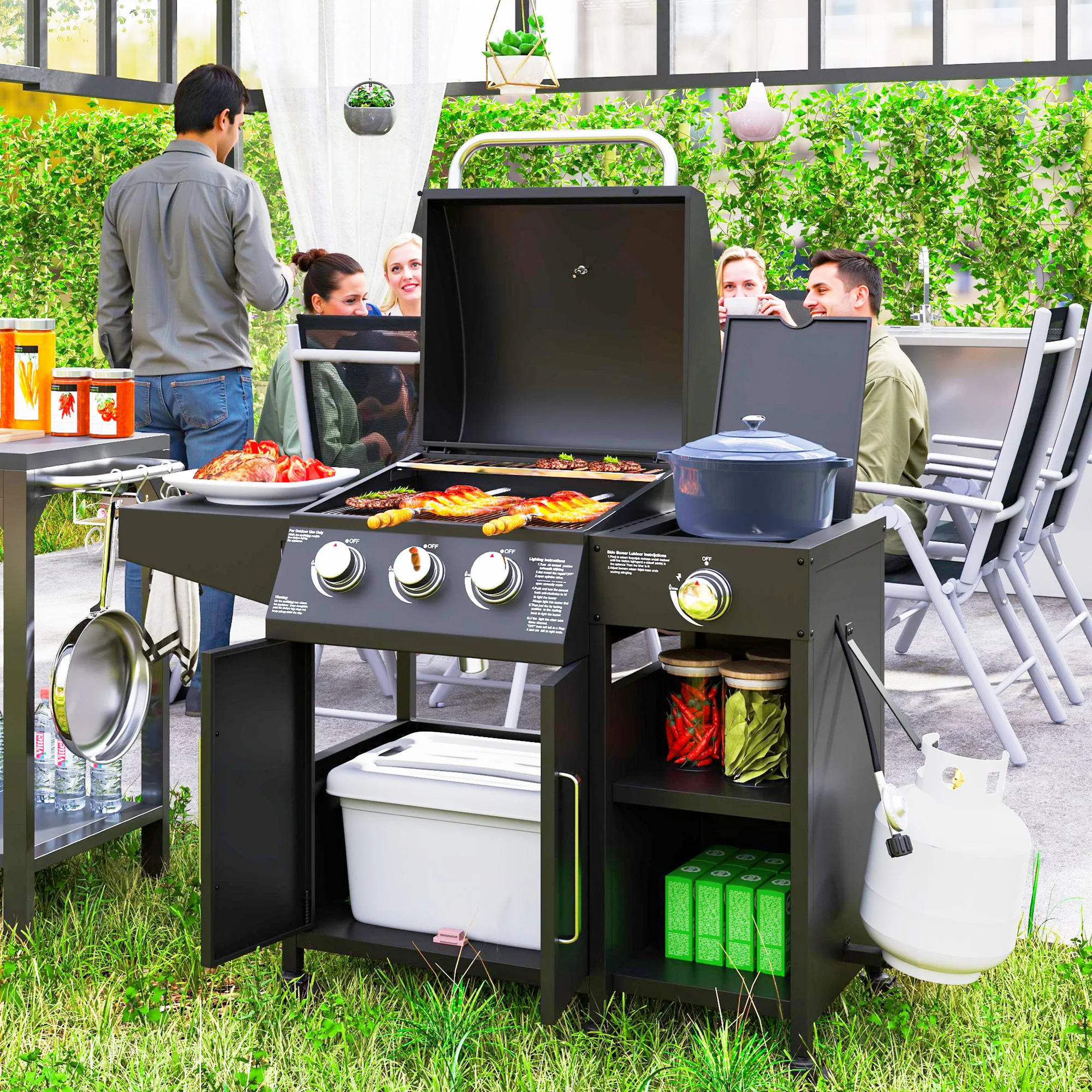 3 Burner Propane BBQ Grill with Side Burner