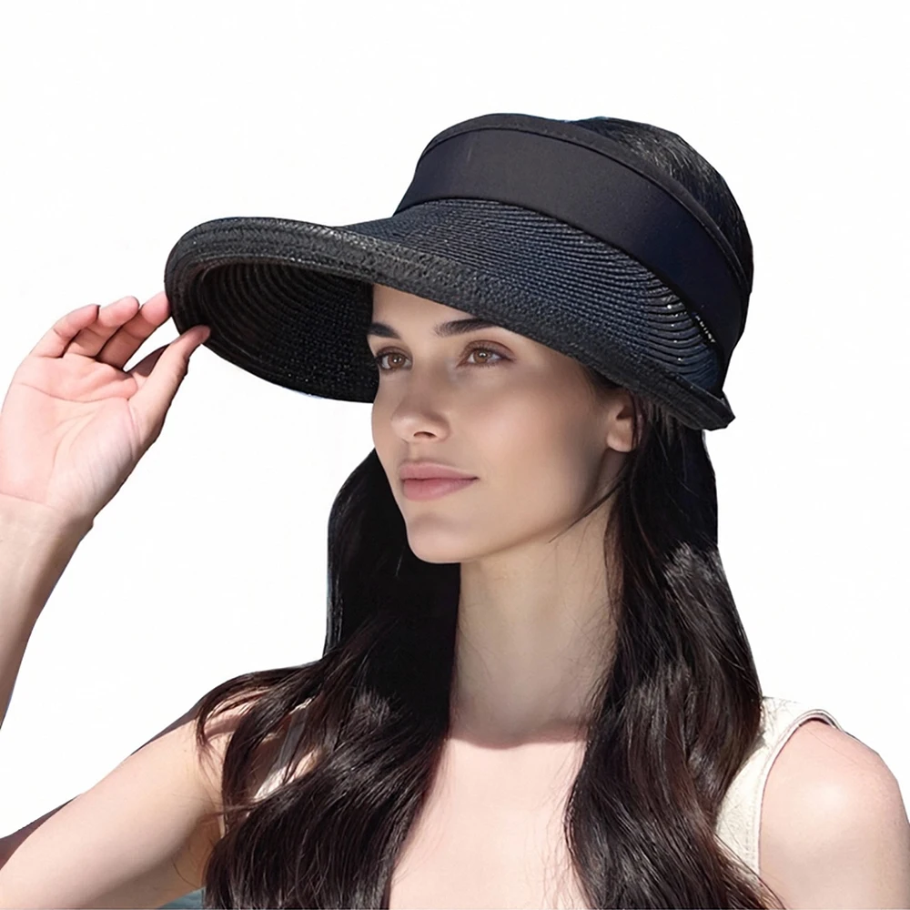 الصيف المرأة واقية من الشمس القش قبعة الربط القش التظليل الجوف أفضل قبعة أنيقة توالت حافة تصميم أوسع حافة كامل الوجه حماية