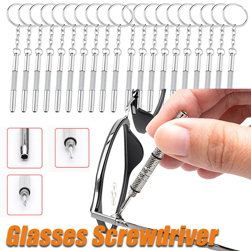 1-10Pcs Mini 3in1 Eyeglasses Screwdriver Portable Stainless Steel Spectacles Keychain Repair Tools