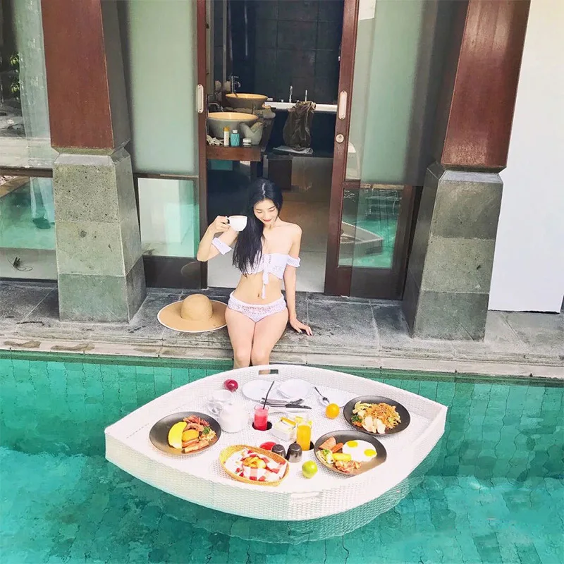 Swimming Pool Floating Tray Hot Spring Hotel Round Rattan Basket Villa Heart Shaped Internet celebrity Water Plate