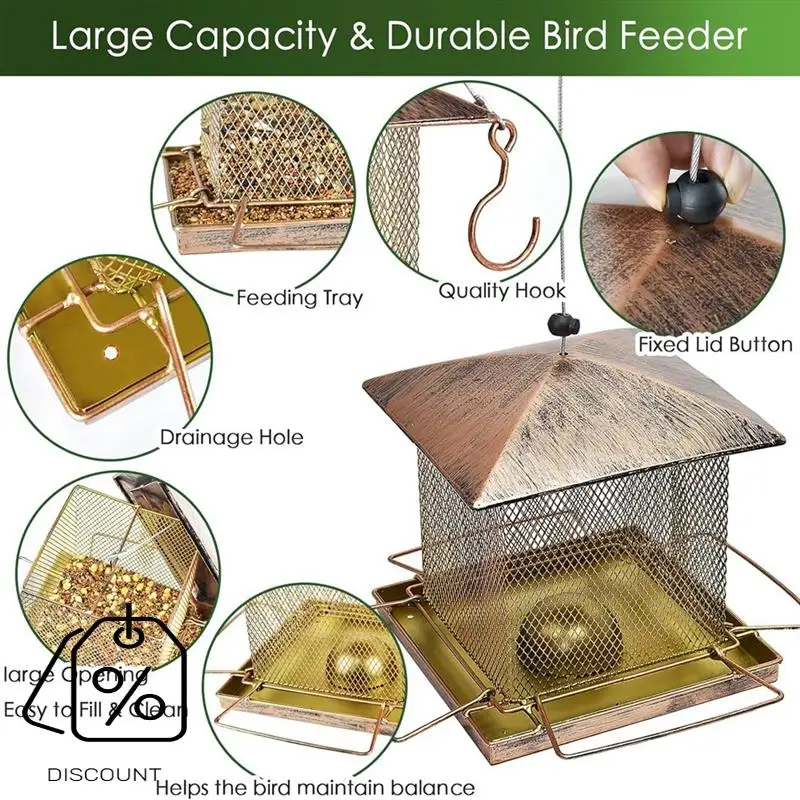 ABBN-Bird Feeders For Outdoors Hanging - Large Capacity Heavy Duty Metal Squirrel Proof Wild Bird Feeders For Cardinal