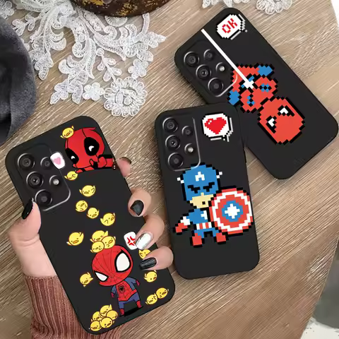 Marvel Cute Hero Cartoon For Samsung A53 A52 A33 A32 A51 A71 A21S A13 A73 A55 A22 A23 A35 A72 A54 A12 5G Black Soft Phone Case