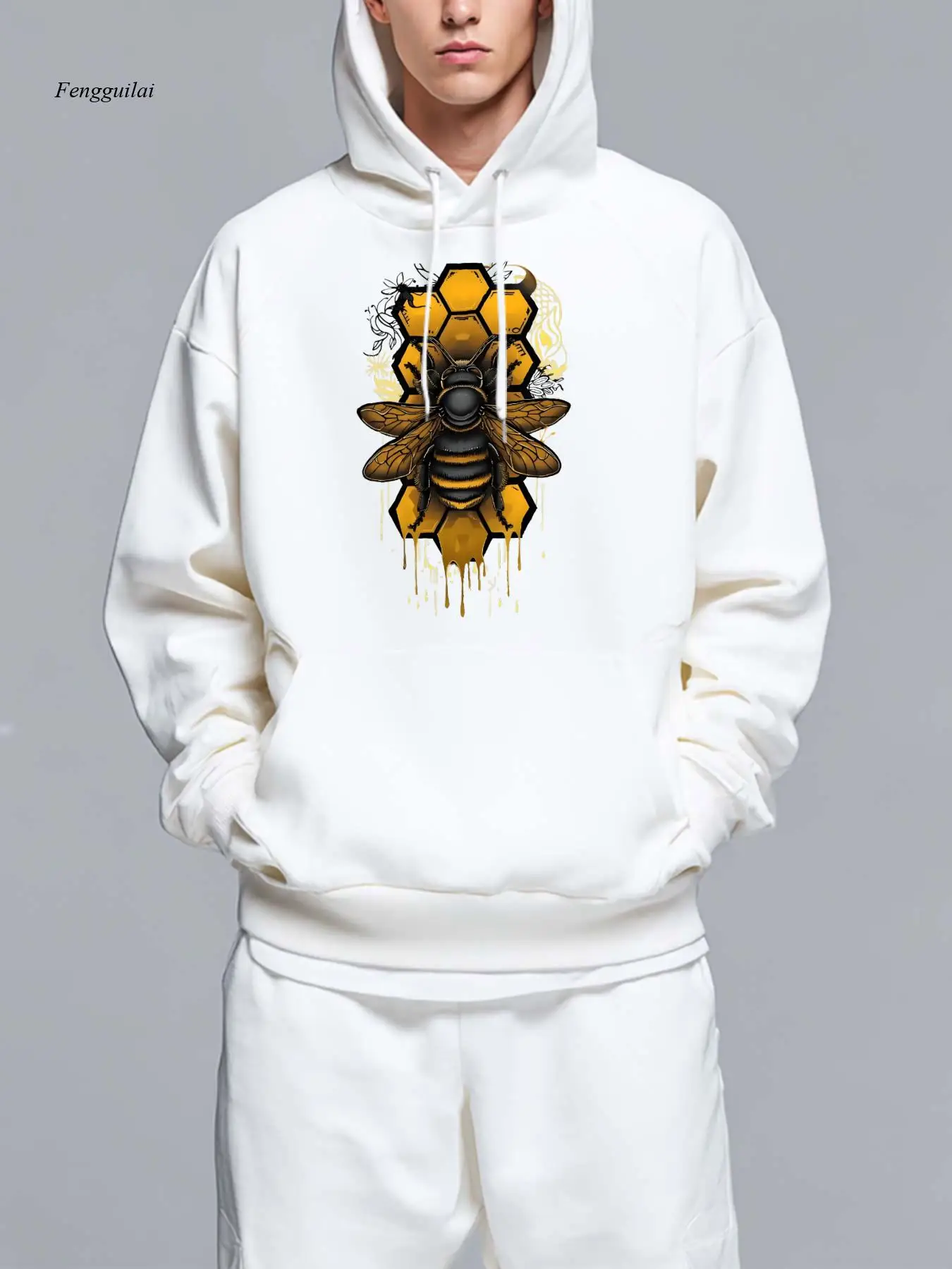 Sweat à capuche avec imprimé abeille – Pull à capuche confortable, pulls chauds décontractés pour l'hiver et l'automne