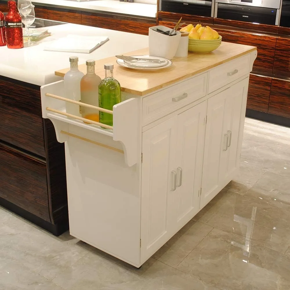 Kitchen Island with Storage, Kitchen Cart on Wheels with 2 Large Drawers,Adjustable Shelf Inside Cabinet, Spice Rack