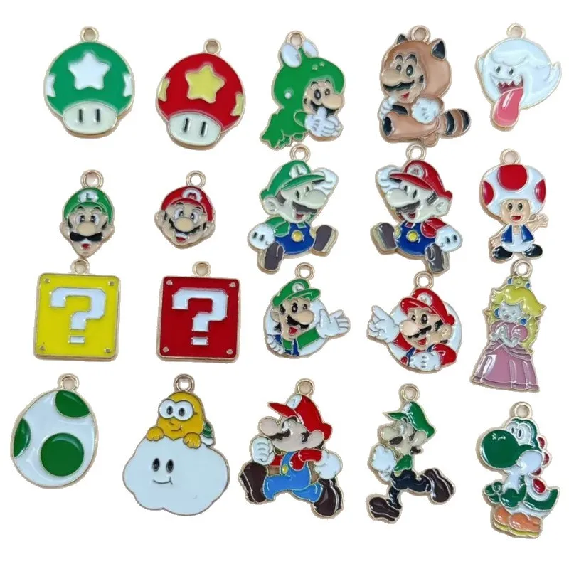 10 stuks schattige Super Mario Bros DIY sleutelhanger metaal handgemaakt legering anime game sleutelhanger sleutelring cadeau voor fans - afbeelding 2
