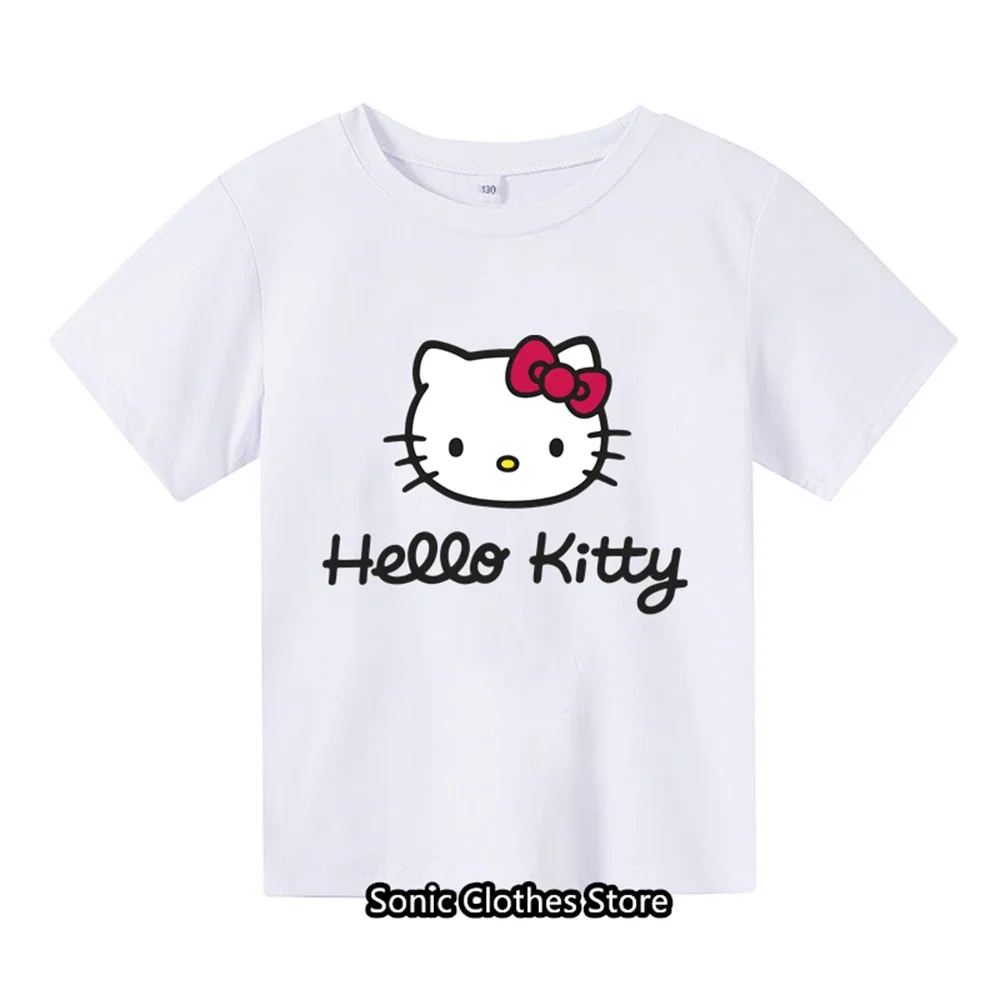 

Детская футболка Hello Kitty Y2k Kawaii Sanrio Kuromi Аниме футболки Мультфильмы для девочек мальчиков уличная одежда повседневные женские костюмы