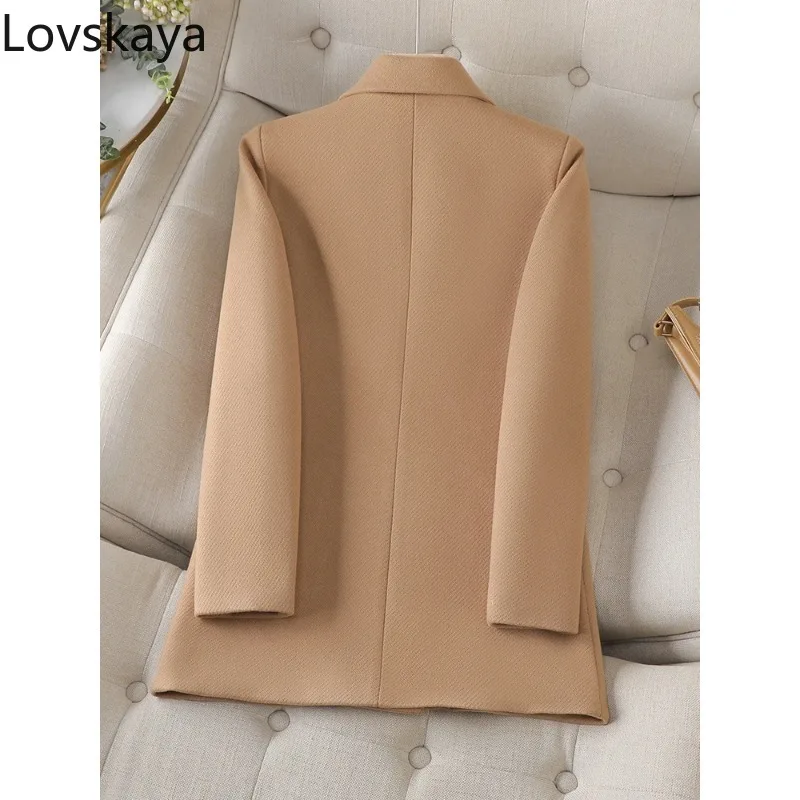 Autumn Winter Casual  Long Sleeve Single Breasted Female Coat With Pocket Women Blazer Ladies Jacket Pink Khaki Black