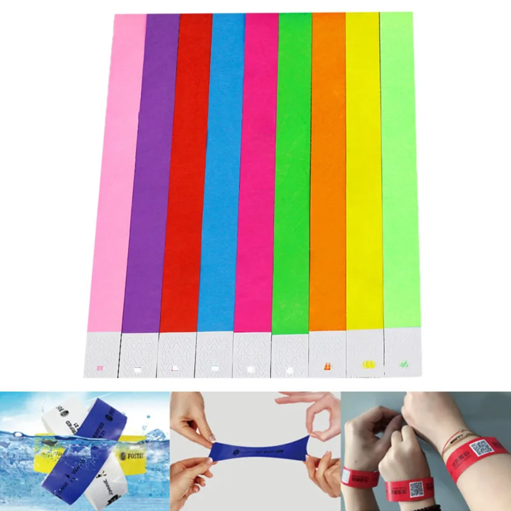 100 Pcs Paper Tyvek Wristbands Waterproof Party Disposable Wristbands Playground Ticket Bar Identity Bracelets ID Wrist Bands