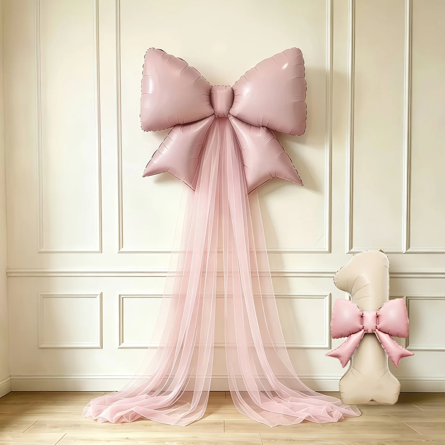 Romantisches großes Schmetterlings-Set aus Aluminiumfolienballons und Chiffon, für Hochzeiten, Verlobungen, Junggesellenabschiede, Geburtstagsfeiern. – Detail 1