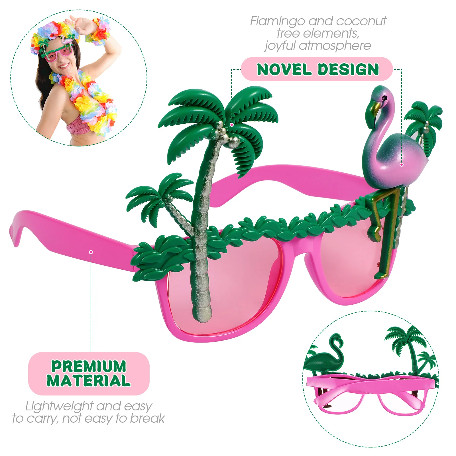 Gafas de flamenco para fiesta en la playa, accesorios de plástico ligero para fiesta hawaiana, gafas de flamenco, accesorios para fotomatón, 2 uds.